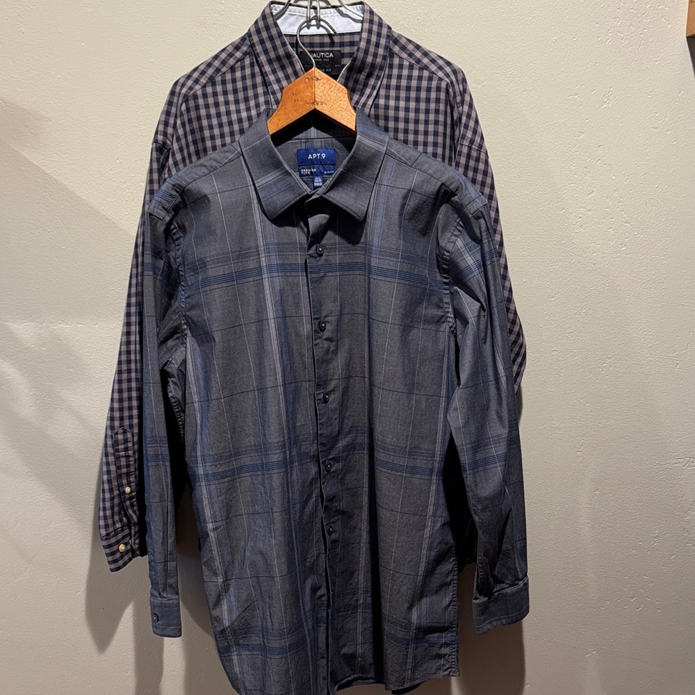 Nautica Gray and Navy Checkered and Apt. 9 Premiere Flex Slim Fit Button Shirt